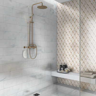 Calacatta Carrara Polished Marble Tile 6×12 (TL18803) Emperador Light, Royal Beige, Bianco Dolomite Multi Finish Steps 3d Marble Mosaic 14 9/16×14 15/16 (MS01755)