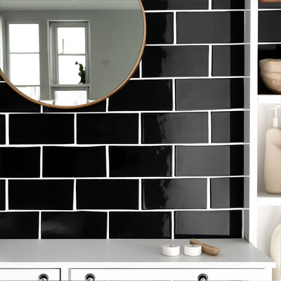 Midnight Glossy Subway Zellige Look Ceramic Tile 3×6 (TL19216)