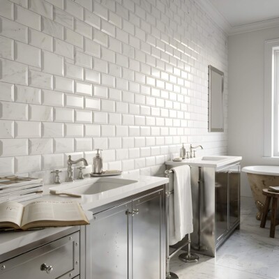 Calacatta T Polished Subway Marble Tiles 3×12 (TL19240) Room Scene Image