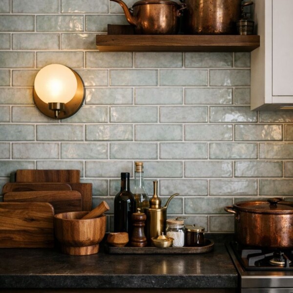 Seafoam Glossy Zellige Look Glazed Terracotta Tiles 2 1/4×7 7/8