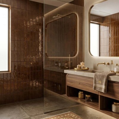 Oak Glossy Zellige Look Terracotta Tiles 2 1/4×7 7/8 (TL80570) Room Scene Image