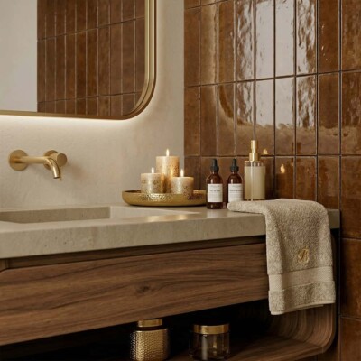 Oak Glossy Zellige Look Terracotta Tiles 2 1/4×7 7/8 (TL80570) Room Scene Image