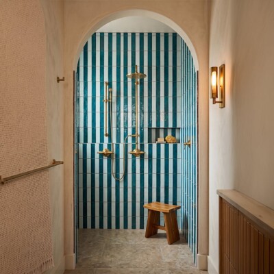Marine Glossy Zellige Look Glazed Terracotta Tiles 2 1/4×7 7/8 (TL80571) Cloud Glossy Zellige Look Glazed Terracotta Tiles 2 1/4×7 7/8 (TL80566) Room Scene Image