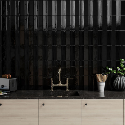 Charcoal Glossy Dritta Zellige Look Terracotta Wall Decos 2 1/4×7 7/8 (TL80583) Charcoal Glossy Zellige Look Terracotta Tile 2 1/4×7 7/8 (TL80565)