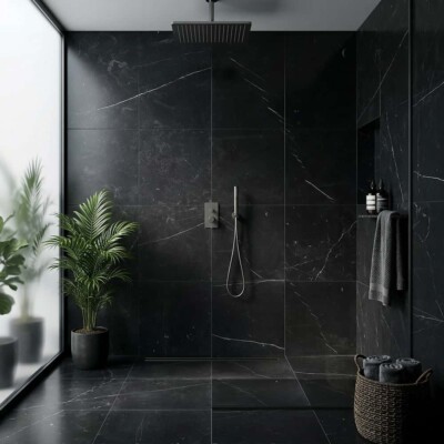 Black Honed Marble Tiles 18×18 (TL90748) Room Scene Image