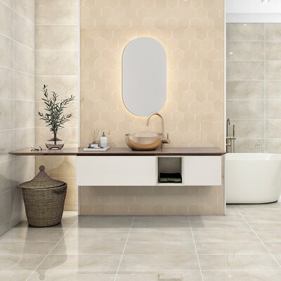 Crema Marfil Polished Marble Tile 12×24 (TL90757) Caramel Glossy Hexagon 5 Zellige Look Ceramic Tile 5 (DC00257)