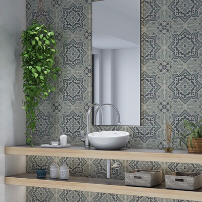 Handmade Teal Honed Cement Tiles 8×8 (TL90906) Room Scene Image