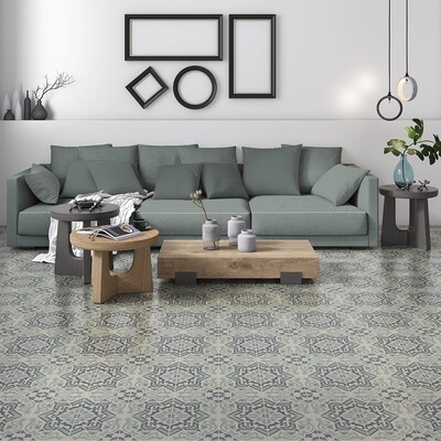 Handmade Teal Honed Cement Tiles 8×8 (TL90906) Room Scene Image