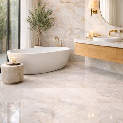 Bella White Polished  Marble Tiles 18×18 (TL91209) Room Scene Image