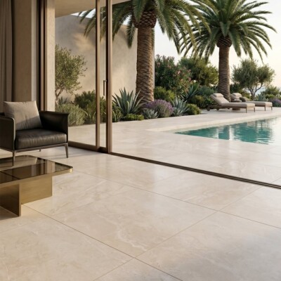 Vanilla Shadow Leather Marble Pavers 24×24 (TL91237) Room Scene Image