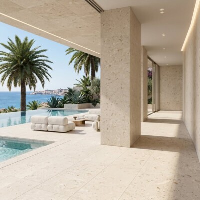 Shell Reef Tumbled Limestone Pavers 18×36 (TL91257) Room Scene Image