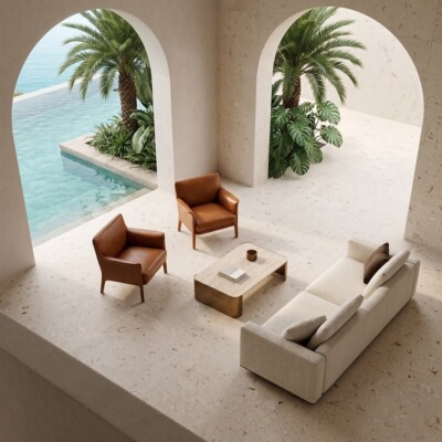 Shell Reef Tumbled Limestone Pavers 36×36 (TL91261) Room Scene Image