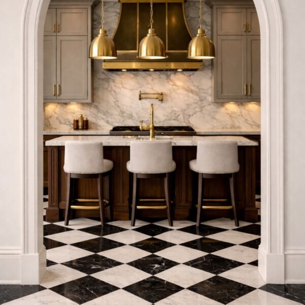 Black, Carrara T Polished Checkerboard Pattern Marble Tiles 12×12