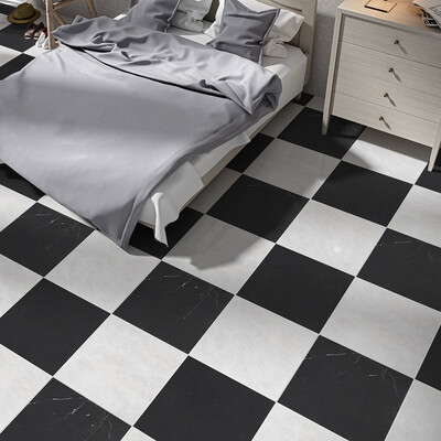 Siberian White, Black Honed Checkerboard Marble Pattern 12×24 (TL91300)