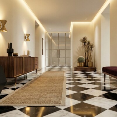 Black, Carrara T Polished Checkerboard Pattern Marble Bundle 18×18 (TL91361) Room Scene Image