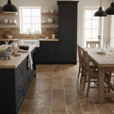 Walnut Tumbled  Travertine Pavers 16×24 (TL91498) Room Scene Image