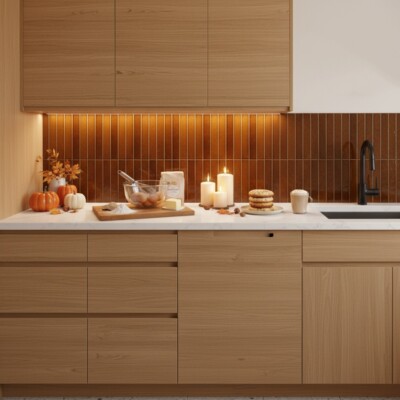 Burnt Caramel Glossy  Ceramic Tile 1 1/2×11 3/8 (TL91521) Room Scene Image