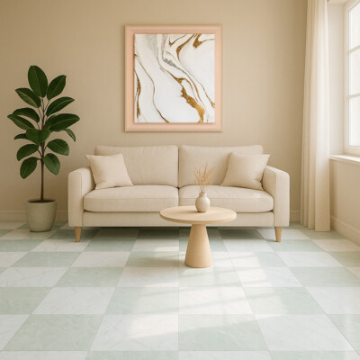 Ming Green, Thassos Extra Polished Checkerboard Pattern Marble Bundle 12×12 (TL91531)