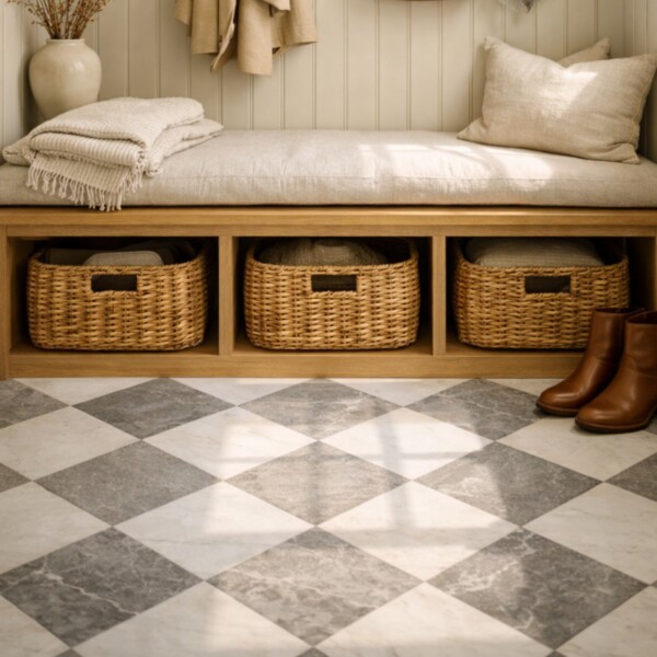 Athens Grey Light, Thassos Extra Honed Checkerboard Pattern Marble Tiles 12×12