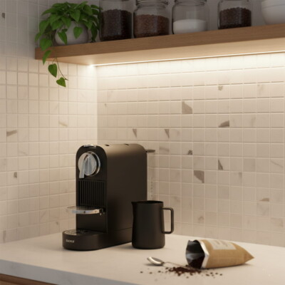 Bianco Statuario Gloss 1×1 Marble Look Porcelain Mosaics 12×12 (WLE00041) Room Scene Image
