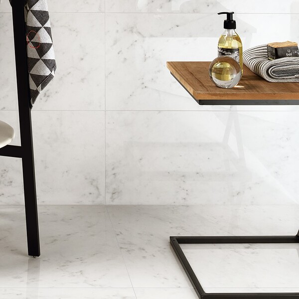 Carrara Blanco Polished  Marble Look Porcelain Tiles 12×24