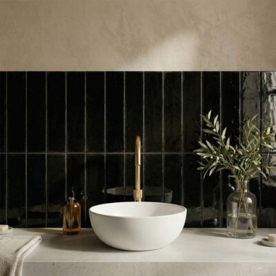 Fusion Nero Polished Zellige Look Porcelain Tiles 2 1/2×10 (WNB00557) Room Scene Image