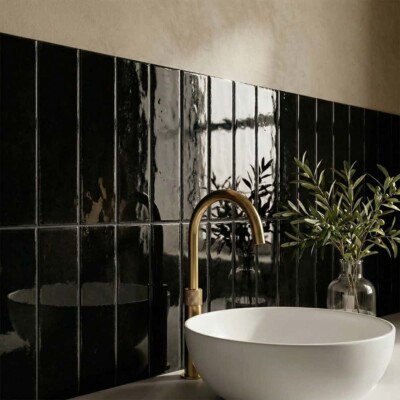 Fusion Nero Polished Zellige Look Porcelain Tiles 2 1/2×10 (WNB00557) Room Scene Image