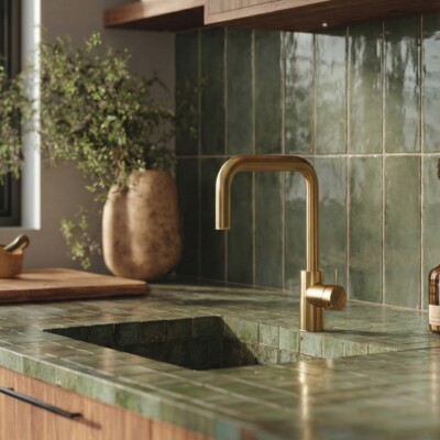 Fusion Smeraldo Polished  Zellige Look Porcelain Tiles 2 1/2×10 (WNB00565) Room Scene Image