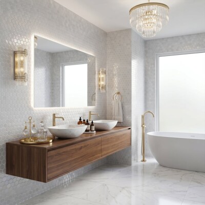 Cloud Polished Hexagon Glass Mosaics 11 3/4×11 1/2 (WOX10013) Room Scene Image