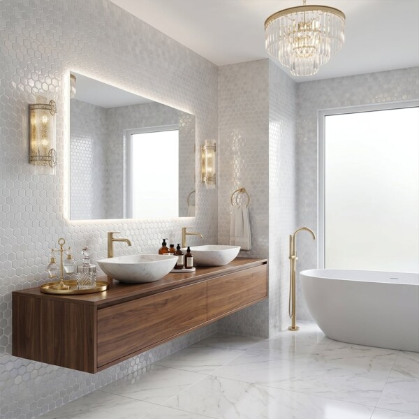 Cloud Polished Hexagon Glass Mosaics 11 3/4×11 1/2
