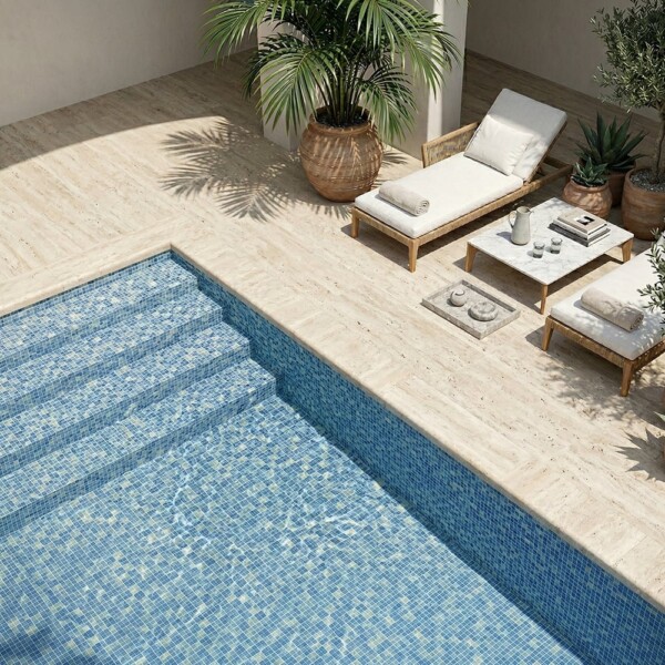 Bluestone Blend Glossy 1×1 Glass Mosaics 12×18