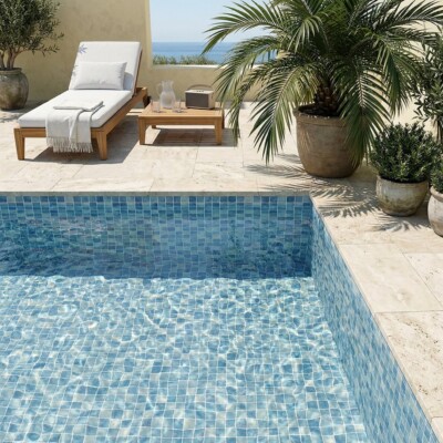 Bluestone Blend Anti Slip 1×1 Glass Mosaics 12×12 (WOX10115) Room Scene Image