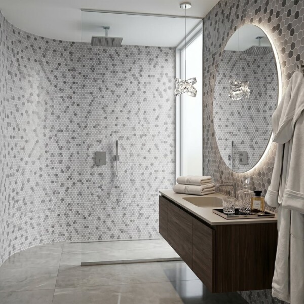 Smoke Honed Hexagon Glass Mosaics 11 3/4×11 1/2