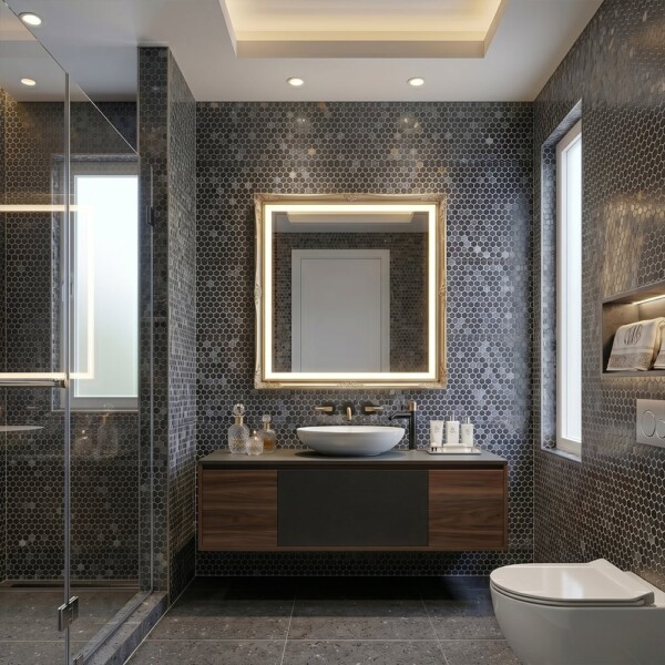 Opalo Black Multi Finish Hexagon Glass Mosaics 11 3/4×11 1/2