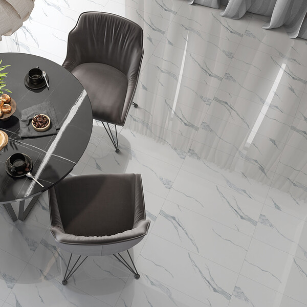 Baldosas de porcelana Estatuario con aspecto de mármol pulido, 12×24