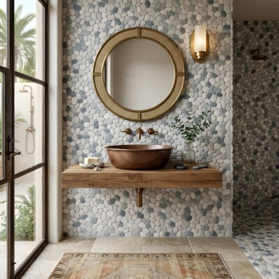 Silver Quartz Natural Pebble Mosaics 12×12 (WSP10028) Room Scene Image