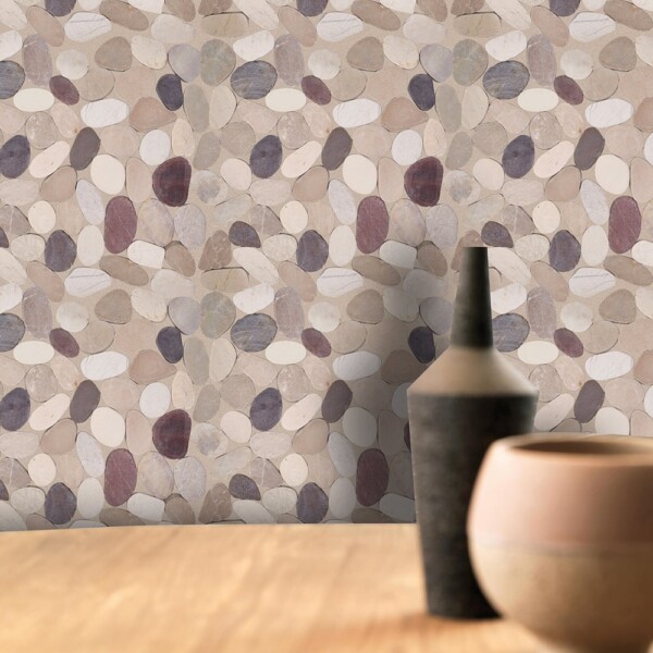 Tuscan Harmony White Tan Natural Pebble Mosaics 12×12