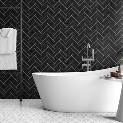 Noir Matte Herringbone Ceramic Mosaic 10×13 (WVT00142) White Matte Porcelain Tile 8×8 (TL80409)