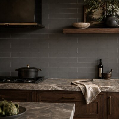 Gris Fonce Matte Subway Ceramic Tiles 4×12 (WVT00237) Room Scene Image