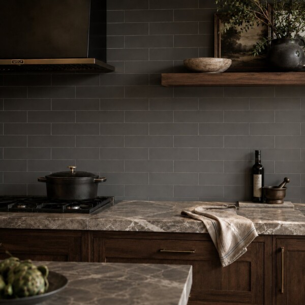 Gris Fonce Matte Subway Ceramic Tiles 4×12