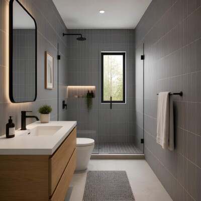 Gris Fonce Matte Subway Ceramic Tiles 4×12 (WVT00237) Room Scene Image