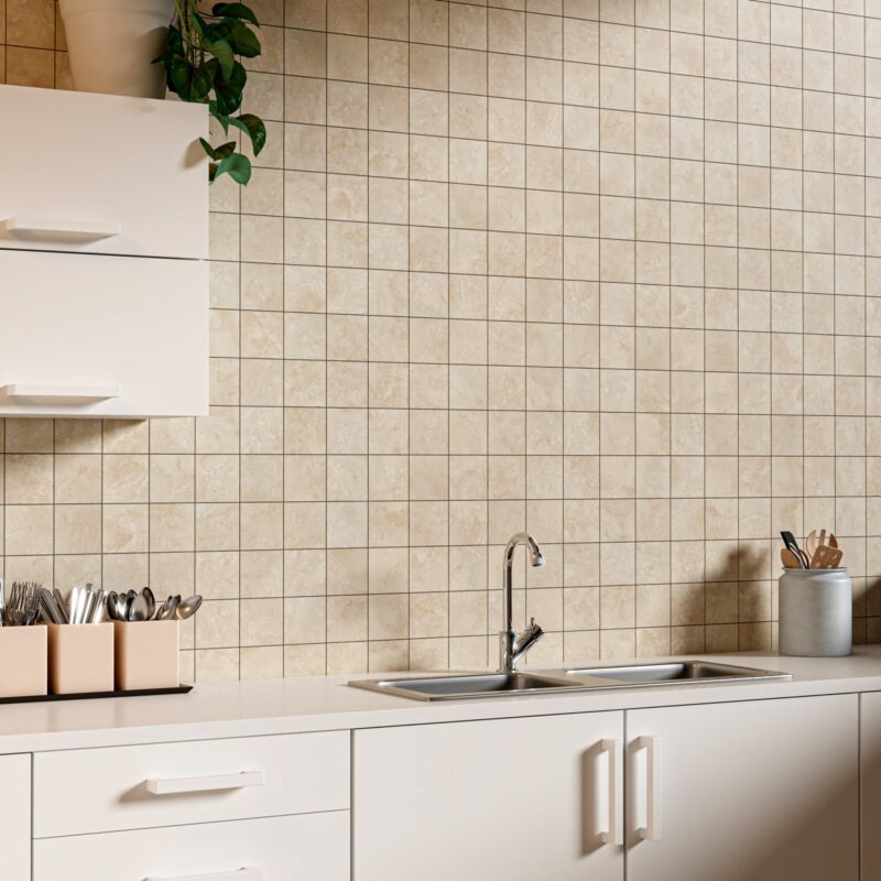 travertine tile backsplash