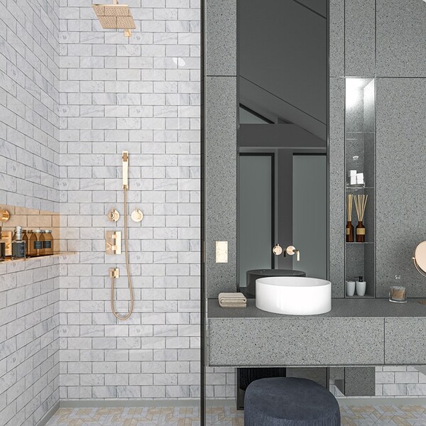 white bathroom backsplash tile