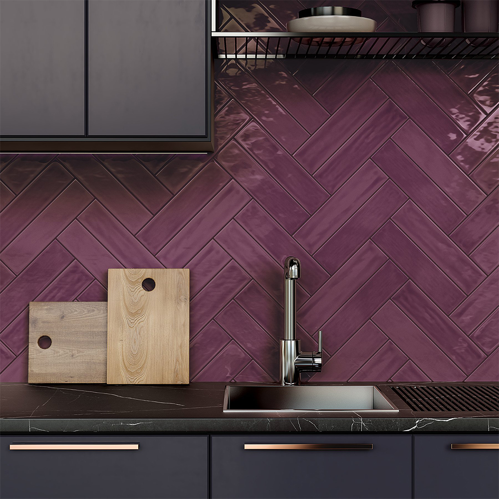 Purple ceramic kitchen backsplash tile