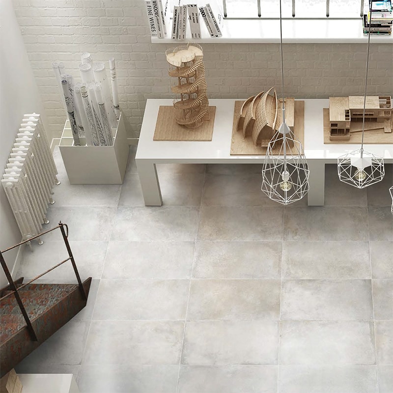 White concrete look porcelain flooring tile