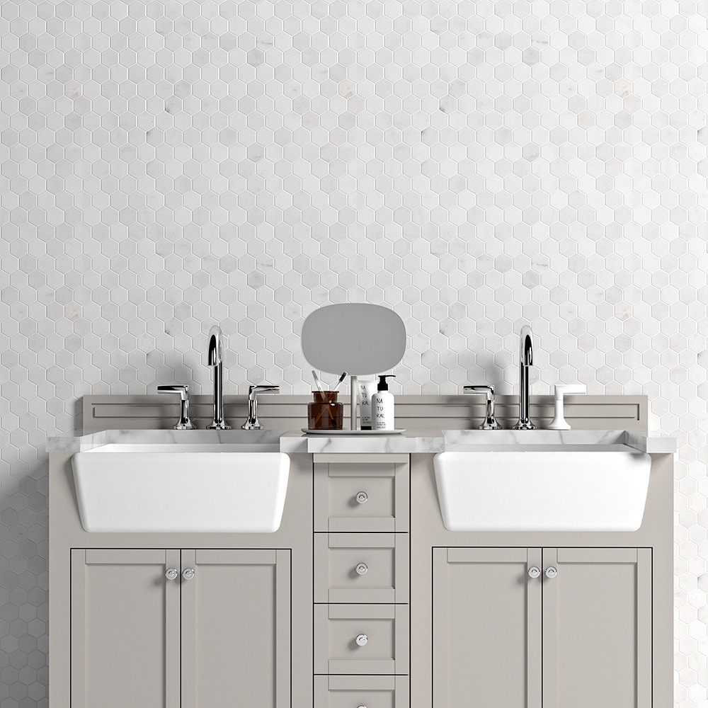 white hexagon tile bathroom