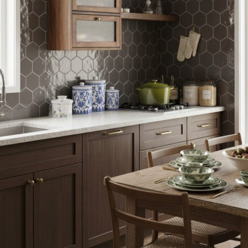 modern ceramic hexagon tile backsplash