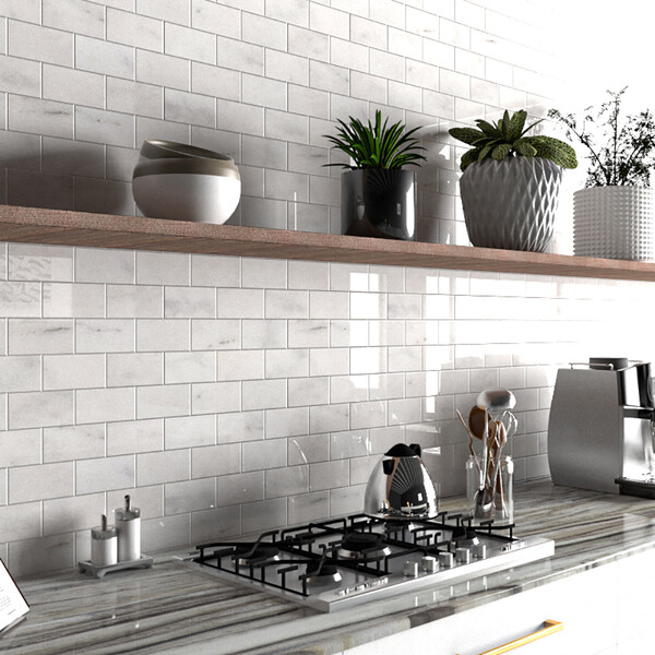 modern marble subway tile kitchen backsplash