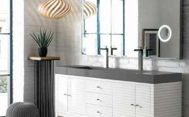 white bathroom vanity with sink
