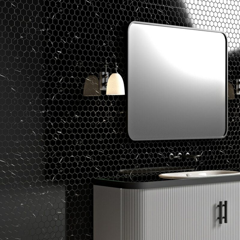 Black hexagon mosaic tile